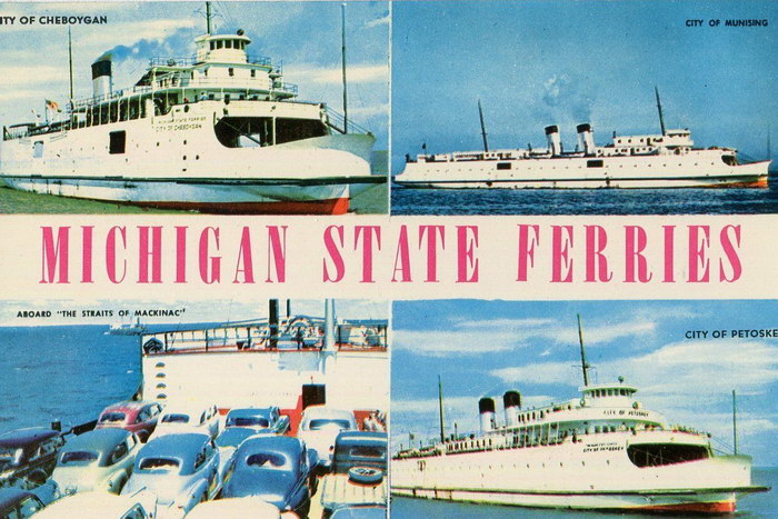 Four Michigan State Ferries 1950S Straits Of Mackinac (newer photo)